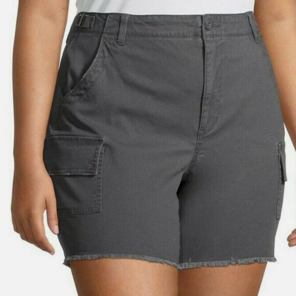 Terra & Sky Women's Plus Size 18W Utility Shorts with Frayed Hem in Slate Grey - Picture 1 of 3